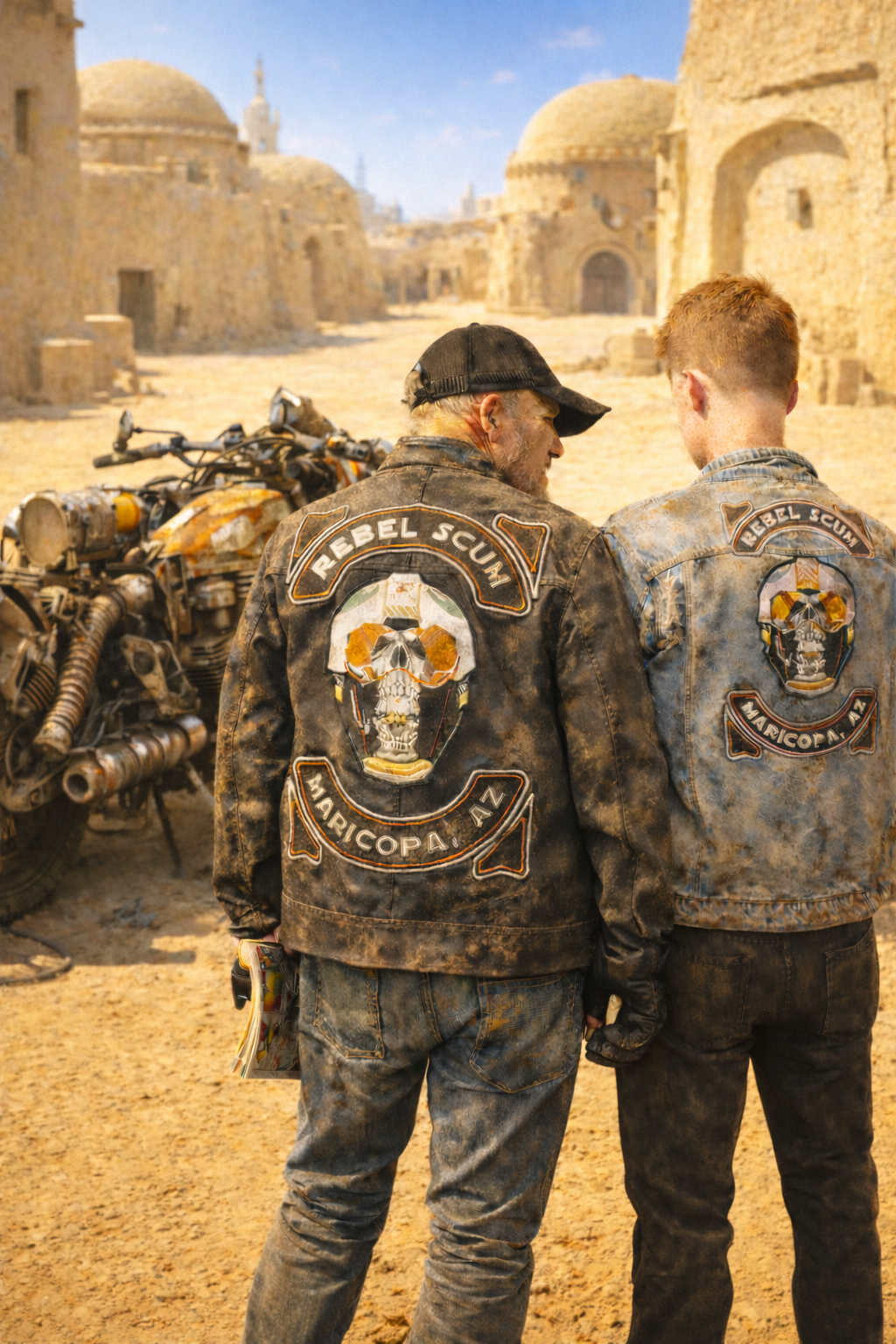 Rebel Scum jacket design, Maricopa AZ, AI-generated